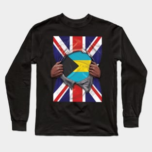 Bahamas Flag Great Britain Flag Ripped - Gift for Bahamian From Bahamas Long Sleeve T-Shirt